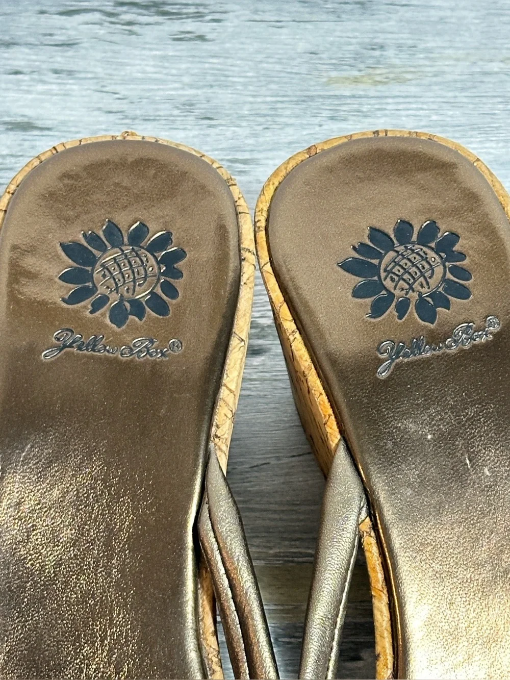 Yellow Box‎ Wedge Slide Sandals with Rhinestone Buckle - Bronze women’s size 7.5